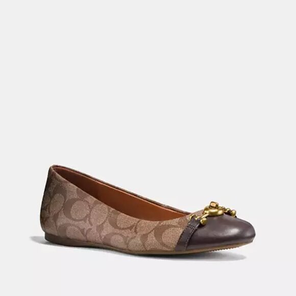 Coach Leila Ballet Flats | Signature Khaki & Chestnut | Size 5.5M | NIB - Picture 1 of 9